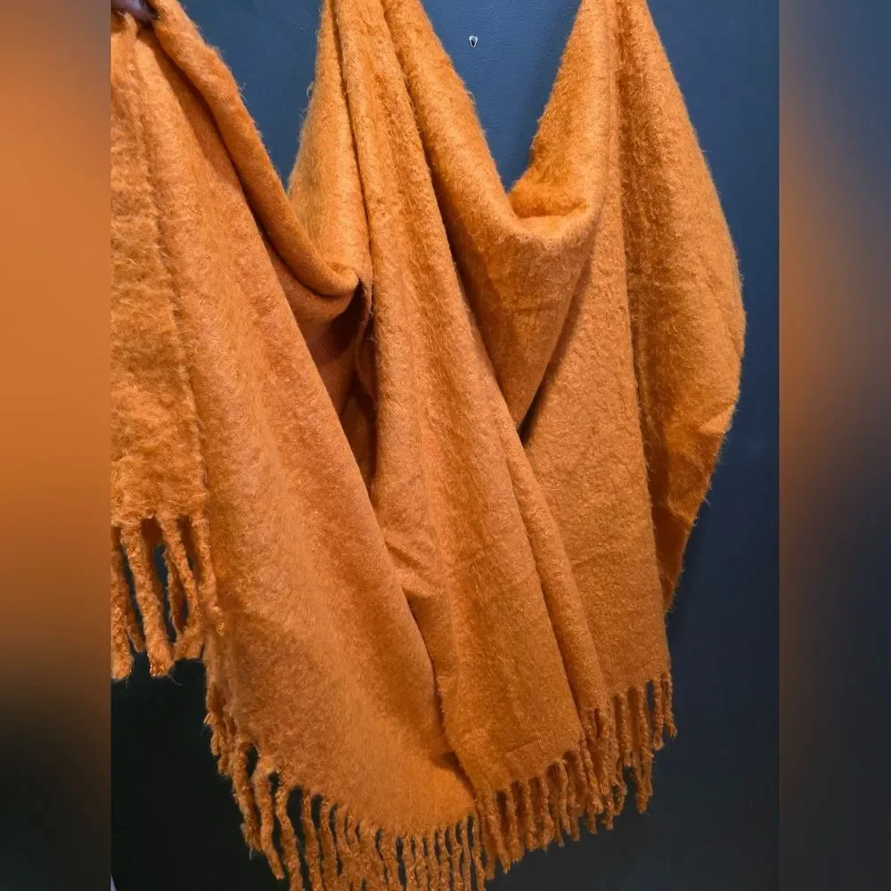Pottery Barn Orange Mohair Style Throw  55x80 Acrylic